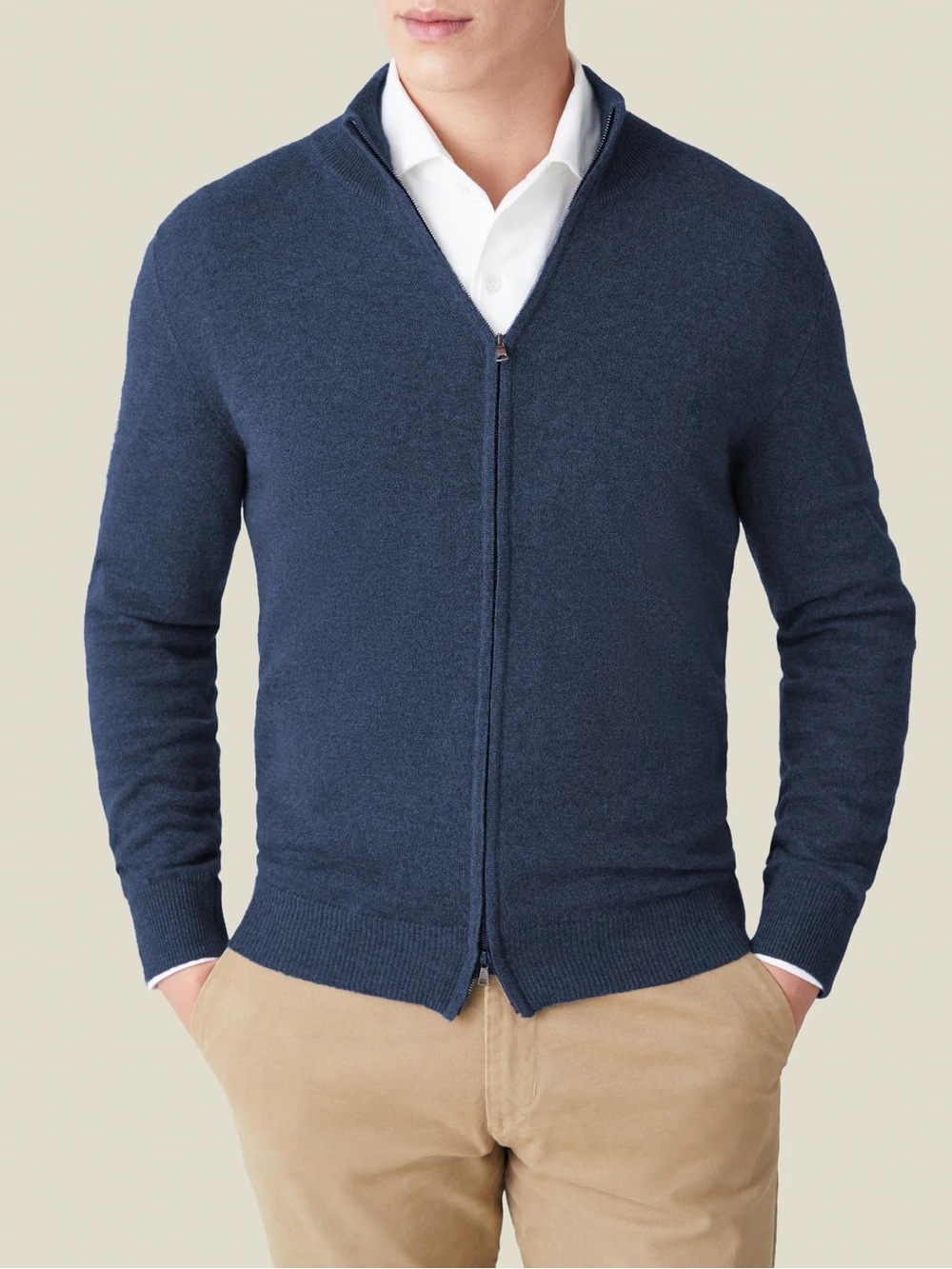 Luca Falconi Men’s Pure Cashmere Double-Zip Cardigan in “Atlantic Blue” – Medium